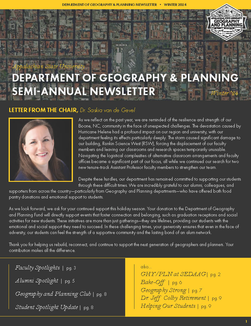 Department of Geography and Planning Winter 2024-25 Newsletter